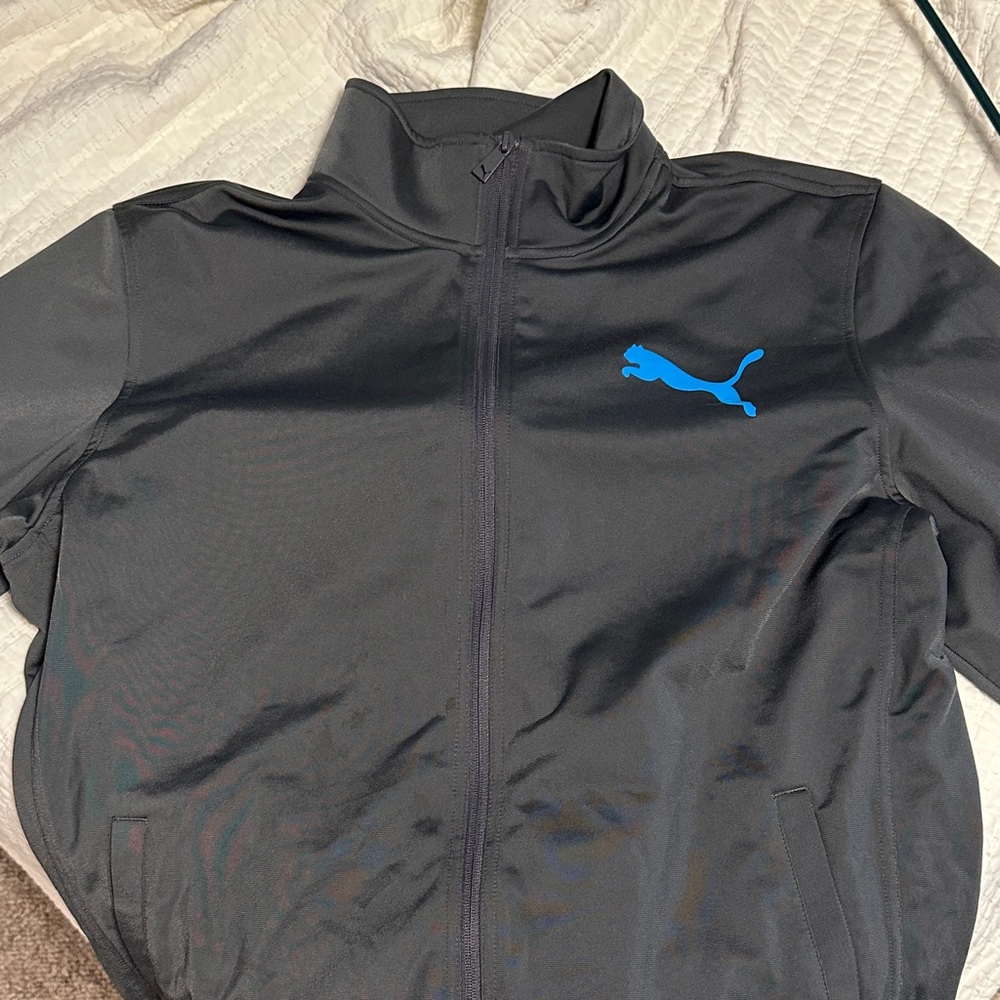 Puma Men's Charcoal Windbreaker with Blue Logo